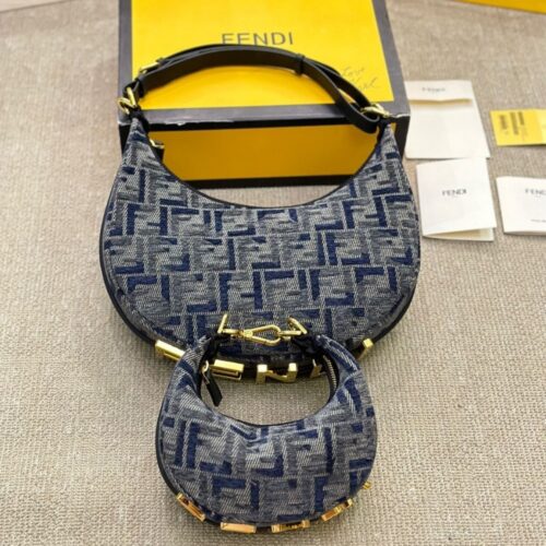 Alternative view of Fendi Fendigraphy Small FF Chenille Hobo Bag Dark Blue 30Cm 8BR798ASU0F1PQM