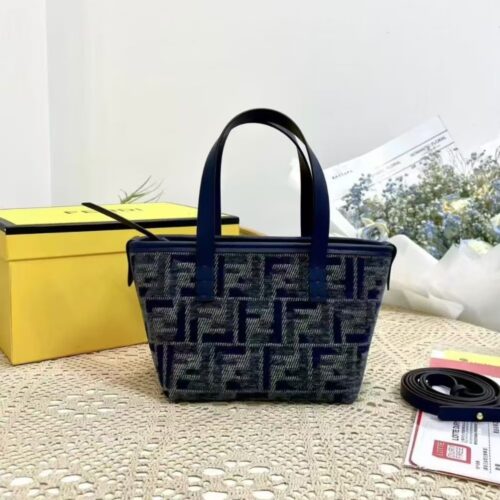 Alternative view of Fendi Mini Roll FF Chenille Tote Bag Dark Blue 18Cm 8Bs096Asu1F1Pqk