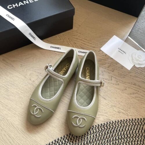 Alternative view of Chanel Mary Jane Flat Ballet Smooth Leather Light Green