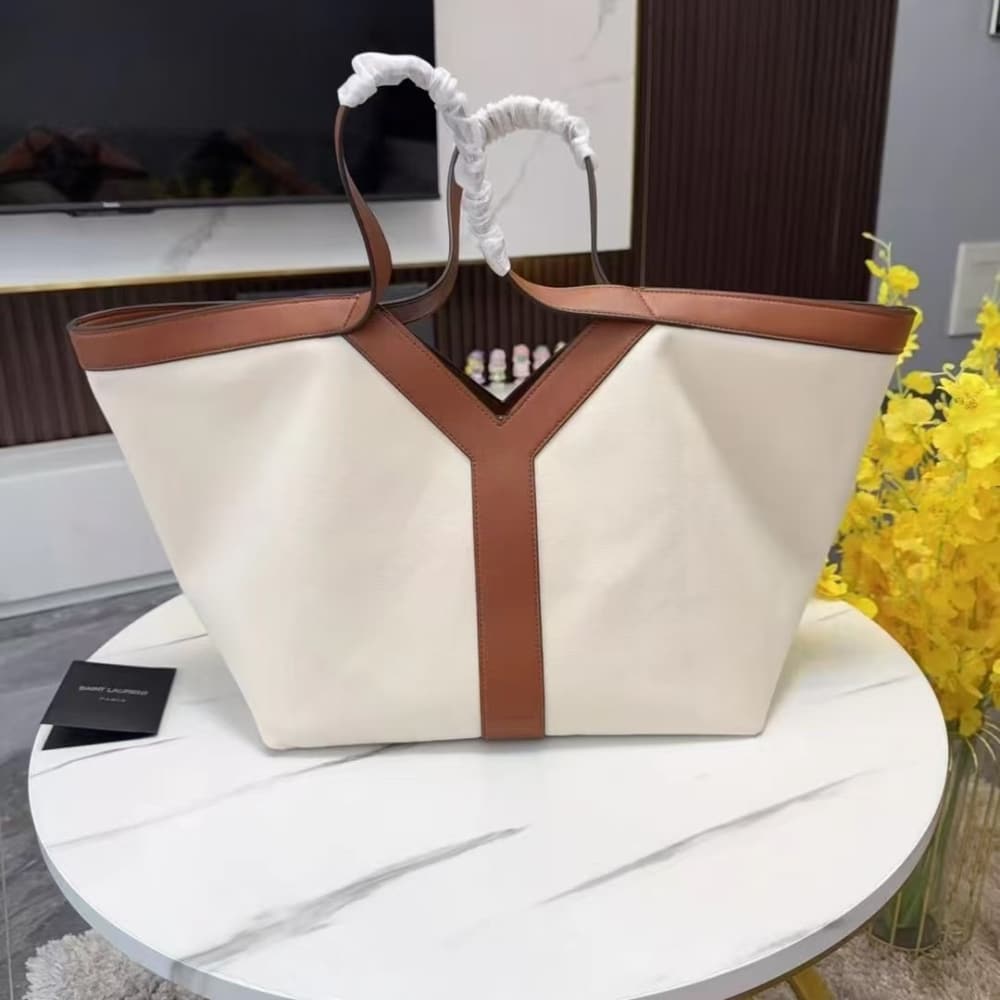 Saint Laurent Y Tote In Canvas And Leather Bag Beige 37cm 817602fac7t9856 - Image 2