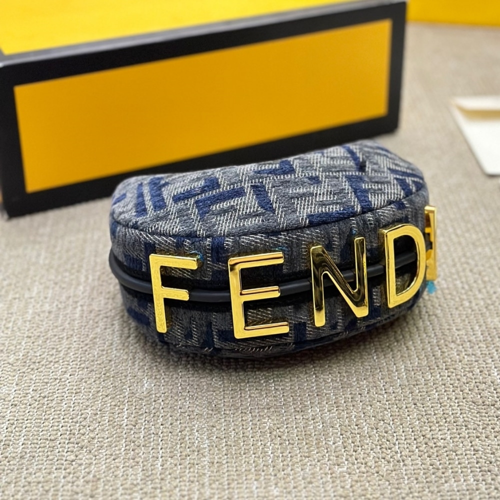 Fendi Fendigraphy Mini FF Chenille Hobo Bag Dark Blue 20Cm 8BS081ASU0F1PQM - Image 3