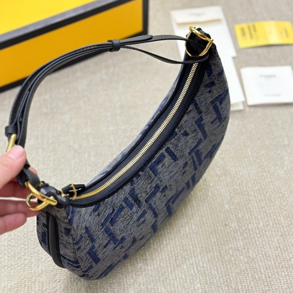Fendi Fendigraphy Small FF Chenille Hobo Bag Dark Blue 30Cm 8BR798ASU0F1PQM - Image 7