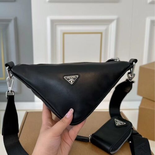 Alternative view of Prada Triangle Leather Shoulder Bag Black 27Cm