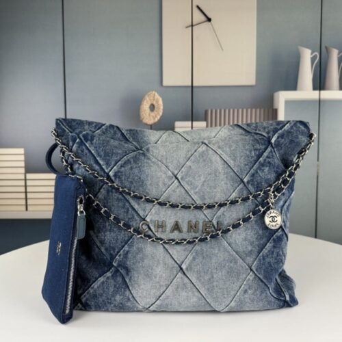 Alternative view of Chanel 22 Large Washed Denim Shoulder Bag Blue 41cm AS3261 B10439 NM981