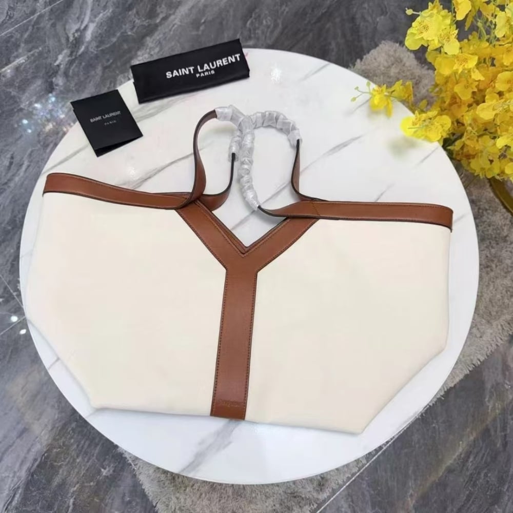 Saint Laurent Y Tote In Canvas And Leather Bag Beige 37cm 817602fac7t9856 - Image 3