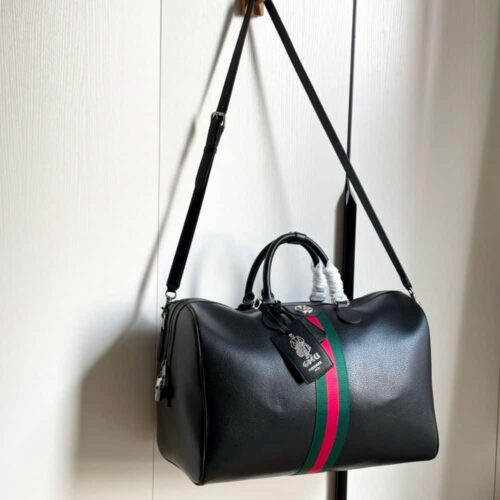 Alternative view of Gucci Web Trademark Medium Leather Duffle Bag Black 44Cm