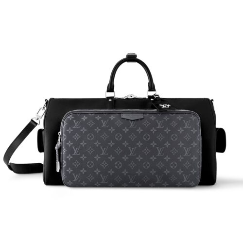 Louis Vuitton Keepall Bandoulière 50 Leather Shoulder Bag Black And Grey 50cm