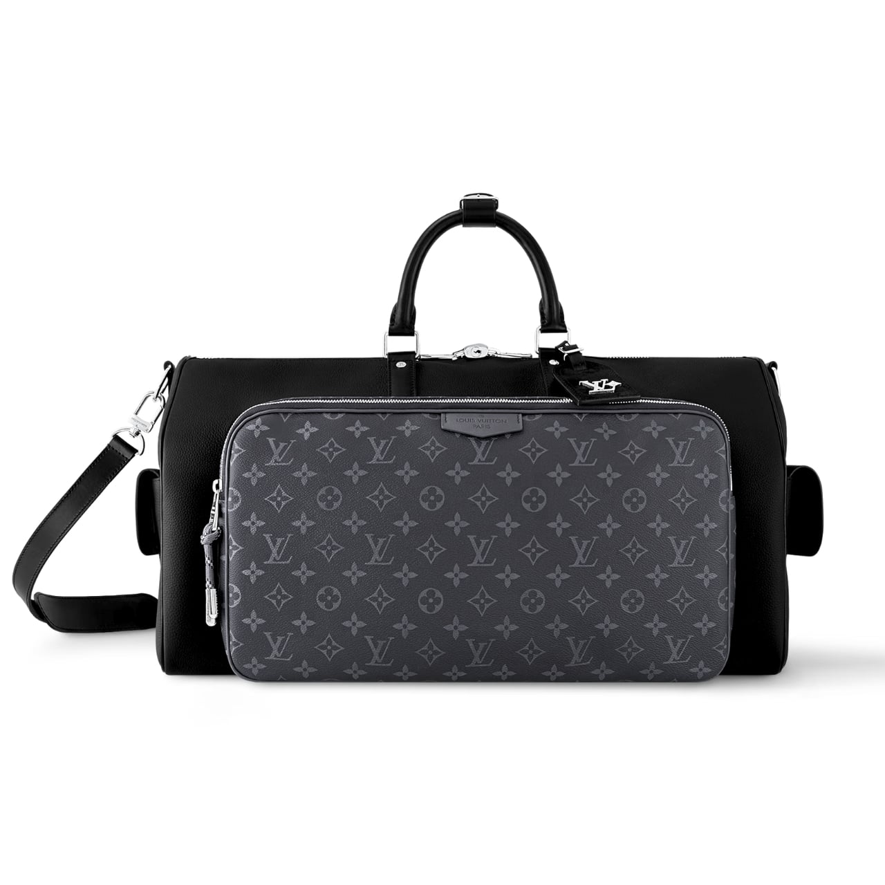 Louis Vuitton Keepall Bandoulière 50 Leather Shoulder Bag Black And Grey 50cm