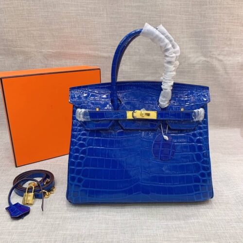 Alternative view of Hermes Birkin 30 Crocodile Gold Toned Hardware Handbag Dark Blue 30Cm