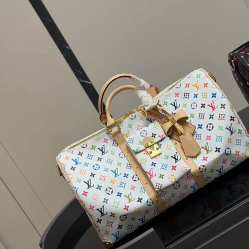 Alternative view of Louis Vuitton X Takashi Murakami Keepall Bandoulière 45 Monogram Canvas Shoulder Bag White Multicolored 45cm M13742