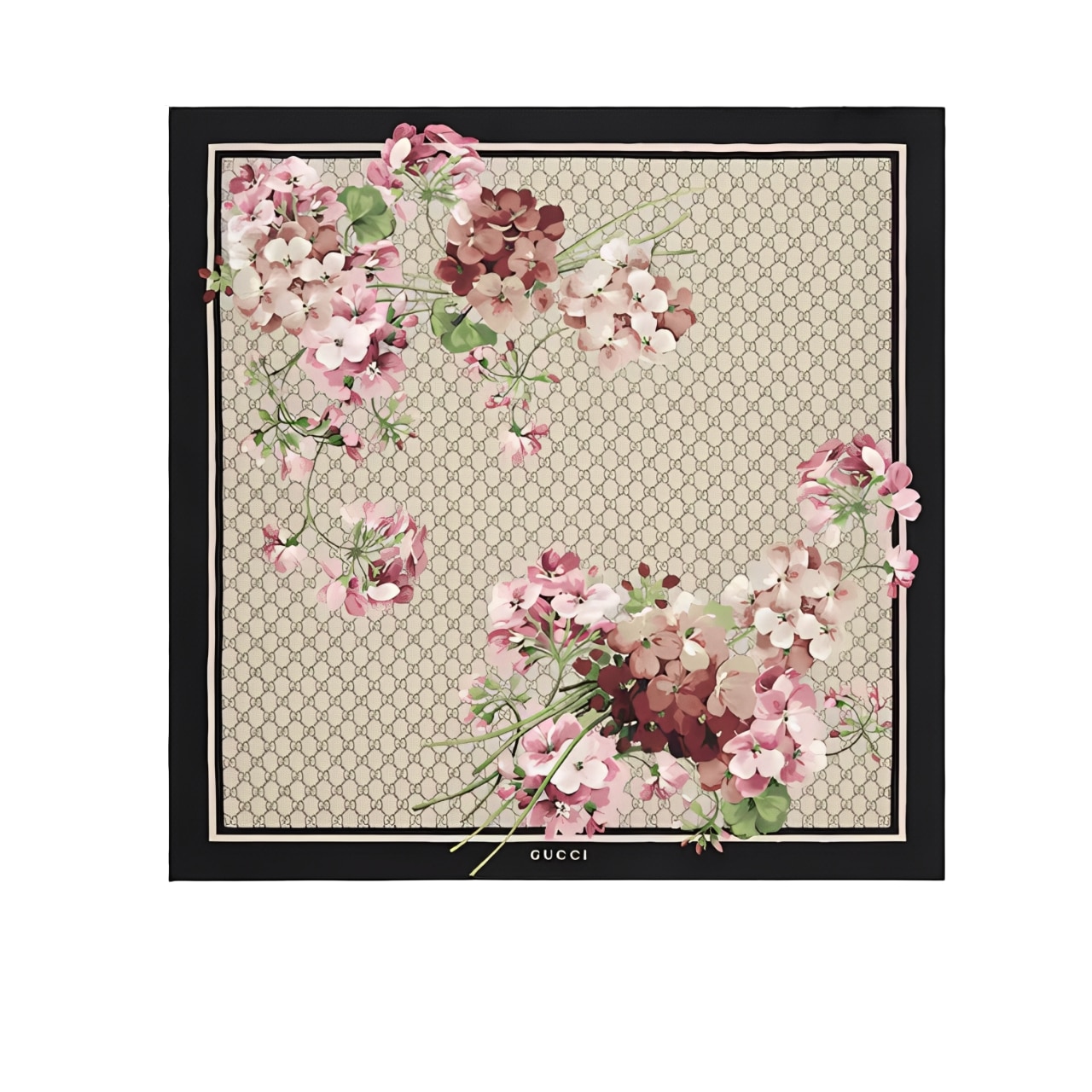 Gucci GG Blooms Silk Foulard Scarf Black 70Cm