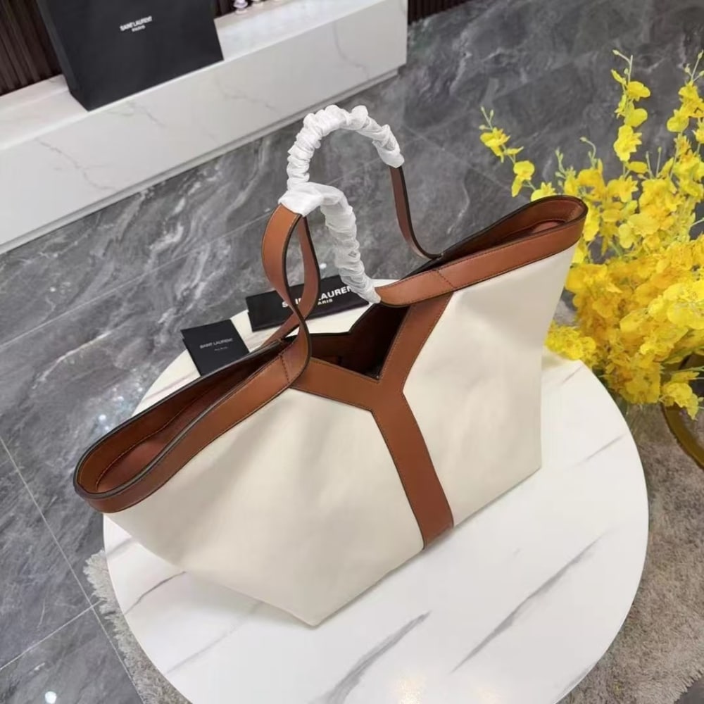 Saint Laurent Y Tote In Canvas And Leather Bag Beige 37cm 817602fac7t9856 - Image 5