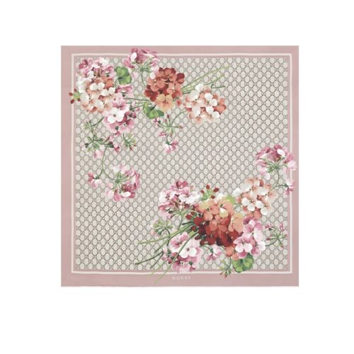 Gucci GG Blooms Silk Foulard Scarf Light Pink 70Cm
