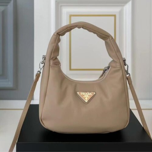 Alternative view of Prada Soft Padded Nappa Leather Shoulder Bag Beige 21Cm