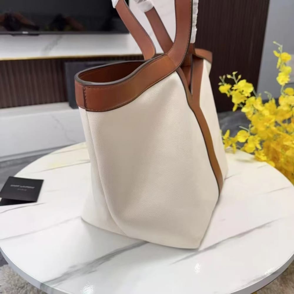 Saint Laurent Y Tote In Canvas And Leather Bag Beige 37cm 817602fac7t9856 - Image 6