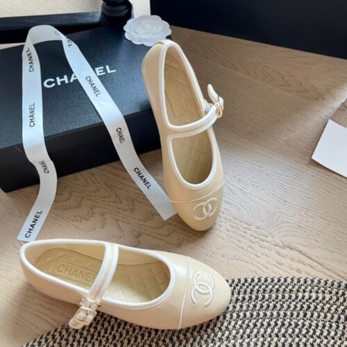 Alternative view of Chanel Mary Jane Flat Ballet Smooth Leather Cream