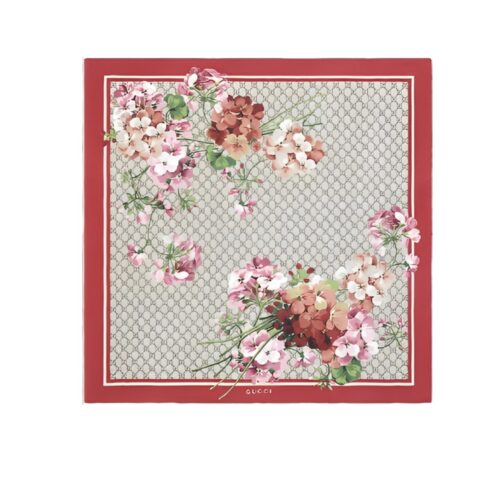 Gucci GG Blooms Silk Foulard Scarf Red 70Cm