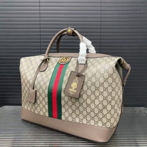 Alternative view of Gucci Savoy Medium GG Monogram Canvas Duffle Bag Beige And Dark Brown 43Cm 834469 FAEOI 9746