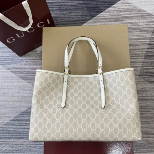 Alternative view of Gucci GG Emblem Large GG Monogram Canvas Tote Bag Beige And White 38cm 815213 FAD6l 9641