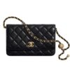Chanel Classic Small Smooth Leather Wallet On Chain Bags Black 19cm
