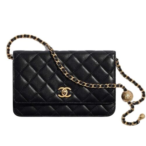 Chanel Classic Small Smooth Leather Wallet On Chain Bags Black 19cm