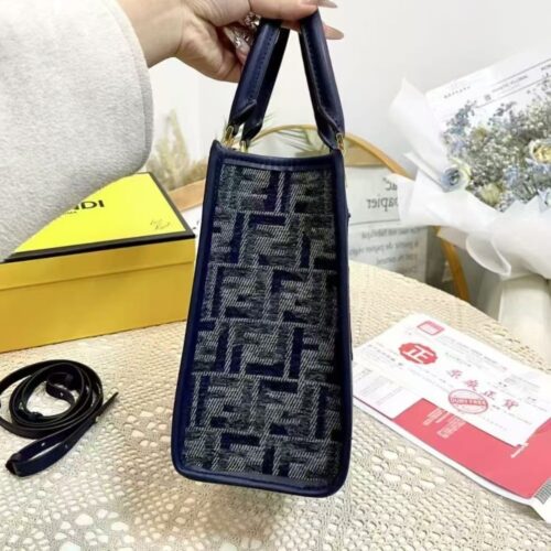 Alternative view of Fendi Sunshine Small FF Chenille Shopper Tote Bag Dark Blue 26Cm 8BH394ASU0F1PQK