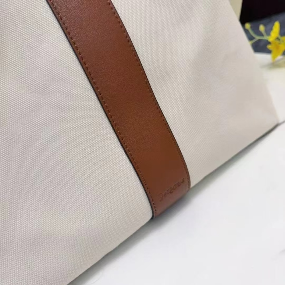Saint Laurent Y Tote In Canvas And Leather Bag Beige 37cm 817602fac7t9856 - Image 8