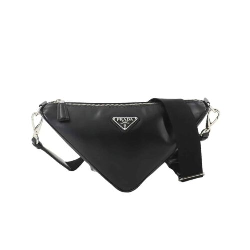Prada Triangle Leather Shoulder Bag Black 27Cm