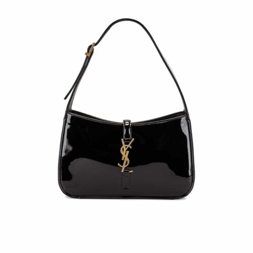 Saint Laurent Le 5 A 7 Patent Leather Hobo Bag Black 25Cm 657228B870W1000