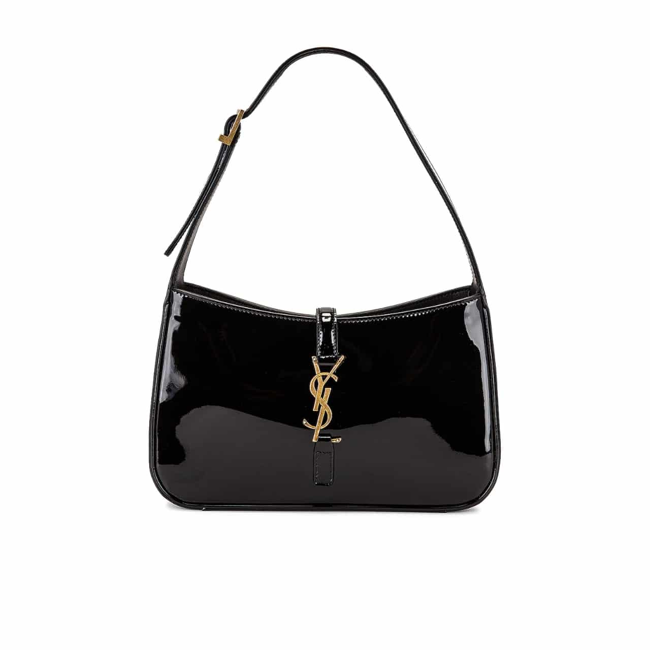 Saint Laurent Le 5 A 7 Patent Leather Hobo Bag Black 25Cm 657228B870W1000