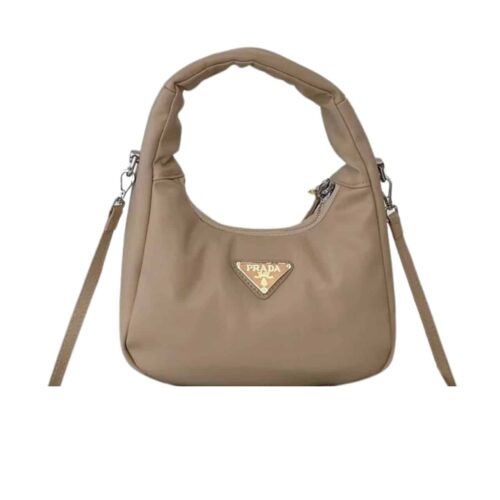Prada Soft Padded Nappa Leather Shoulder Bag Beige 21Cm