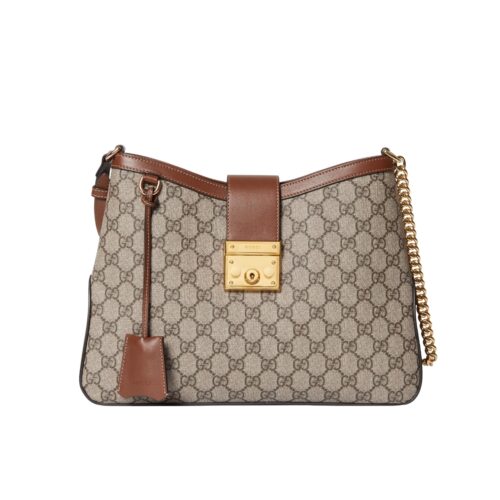 Gucci Padlock Medium GG Supreme Canvas Shoulder Bag Beige And Brown 33cm ‎795113 Khnkg 8534