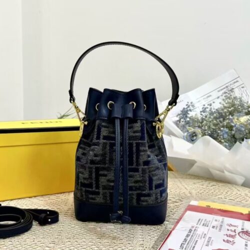 Alternative view of Fendi Mon Tresor Mini FF Chenille Bucket Bag Dark Blue 21Cm 8BS093ASU0F1PQK
