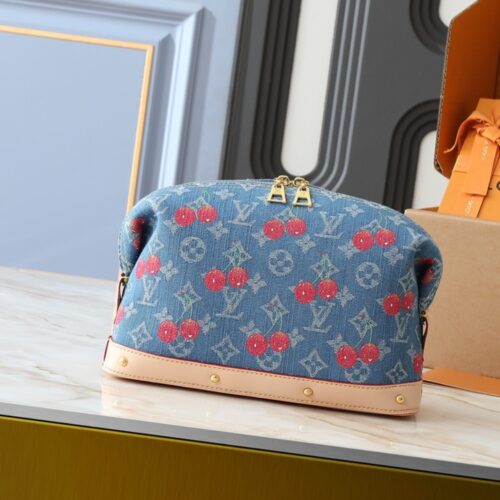 Alternative view of Louis Vuitton X TM Cosmetic Pouch GM Monogram Denim Clutch Bag Blue 27cm M13893