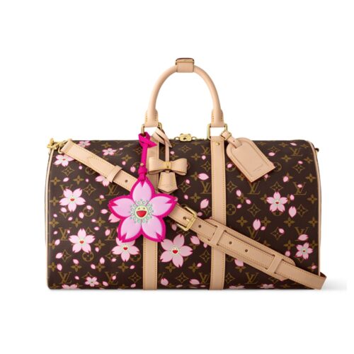 Louis Vuitton X Takashi Murakami Keepall Bandoulière 45 Monogram Canvas Shoulder Bag Sakura Brown 45cm M13752
