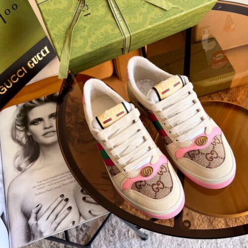 Alternative view of Gucci Women's GG Crystal Screener GG Canvas Sneaker Pink 677423 9SFR0 25