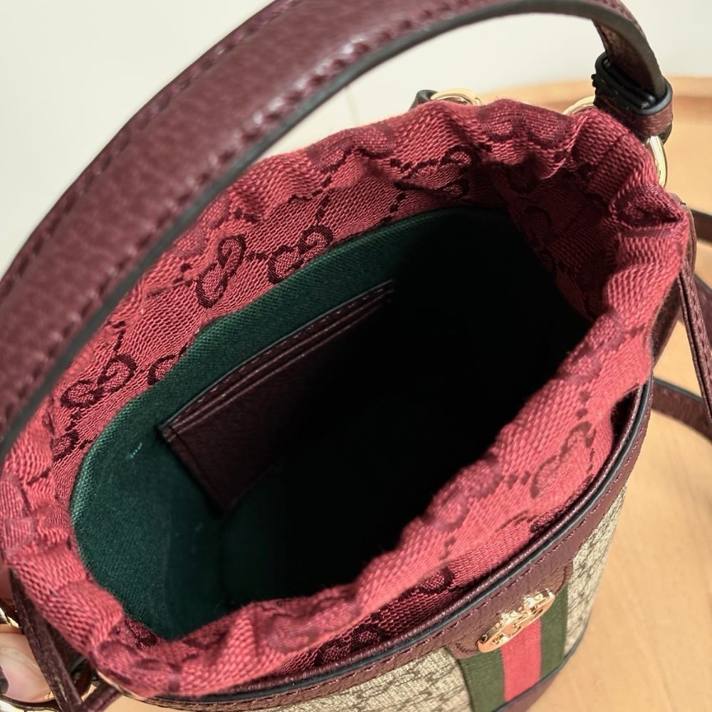 Gucci Ophidia Mini Bucket Bag Beige And Dark Red 20Cm 838462 FAE0O 9869 - Image 7