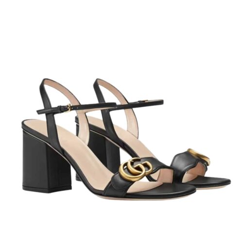 Gucci G Mid Heel Sandal Black 453379 A3N00 1000
