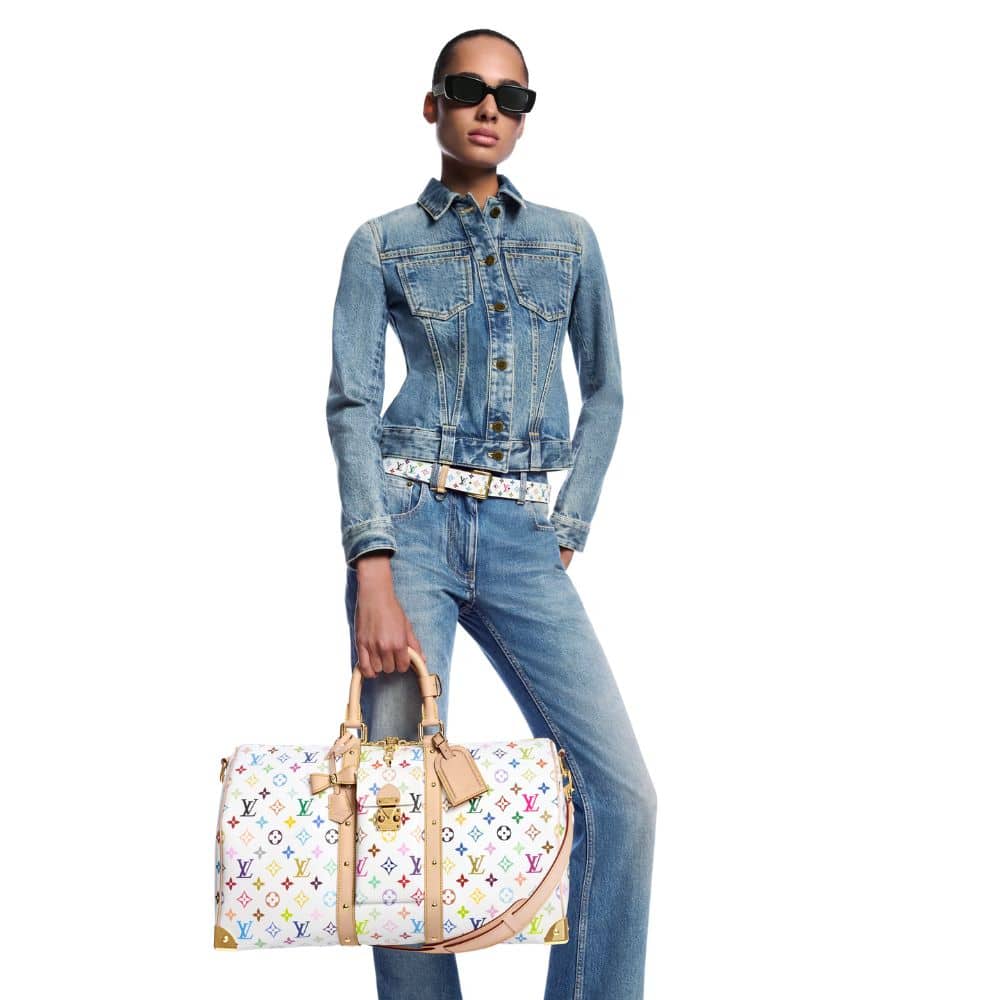 Louis Vuitton X Takashi Murakami Keepall Bandoulière 45 Monogram Canvas Shoulder Bag White Multicolored 45cm M13742 - Image 9