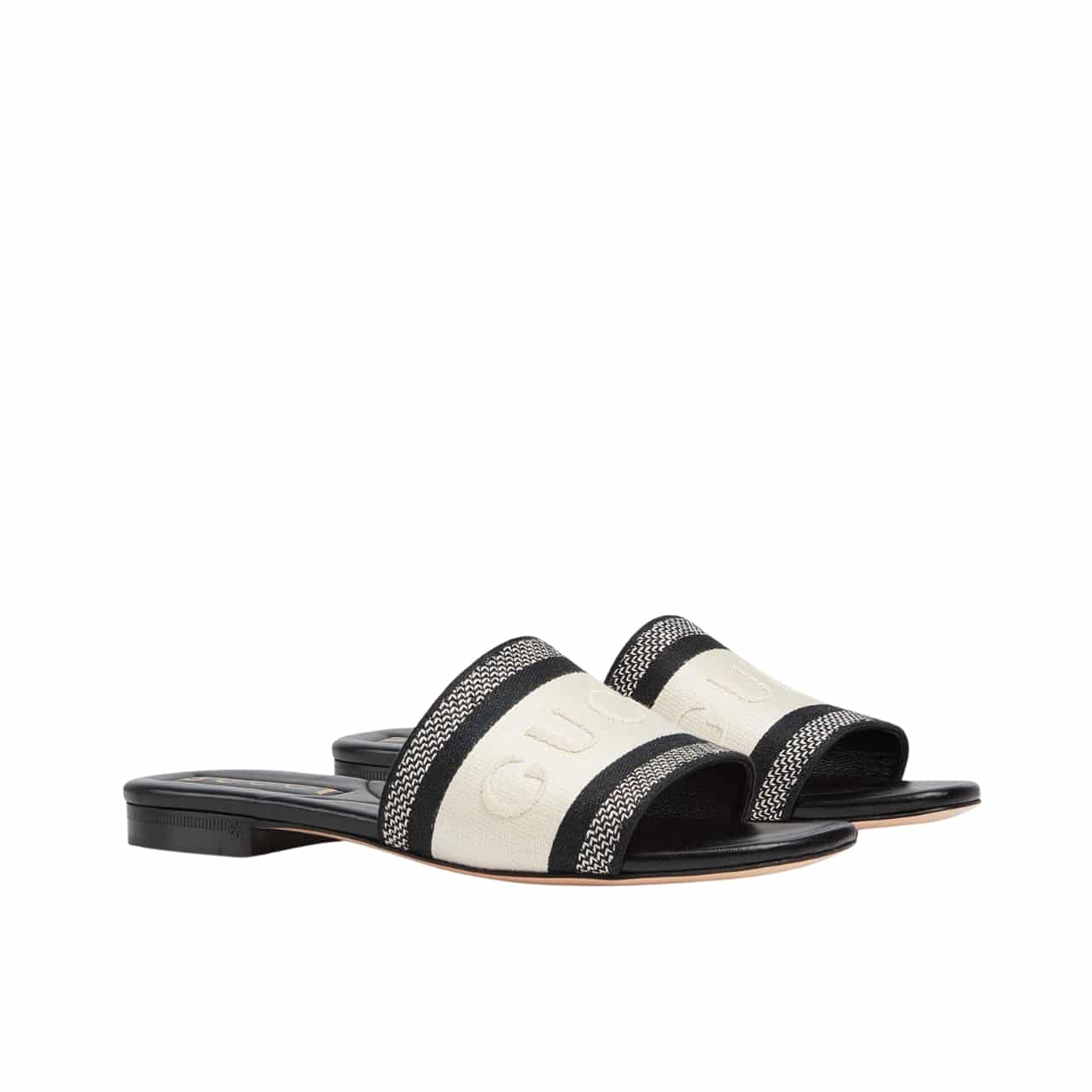Gucci Women Slide Canvas Sandal Black And White 817564 FAECG 8843