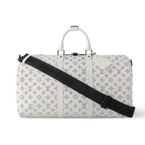 Louis Vuitton Keepall Bandoulière 50 Monogram Shadow Shoulder Bag White 50cm M24954