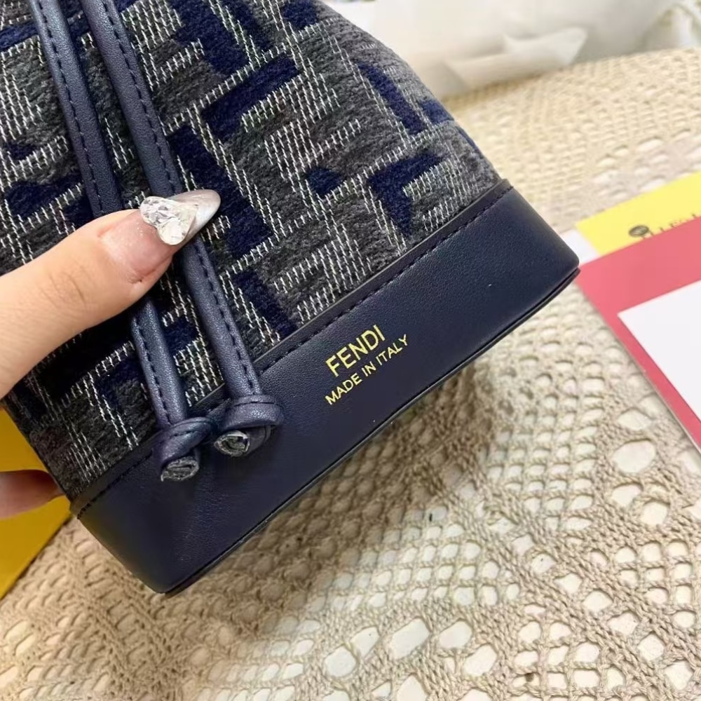 Fendi Mon Tresor Mini FF Chenille Bucket Bag Dark Blue 21Cm 8BS093ASU0F1PQK - Image 3