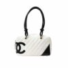 Chanel Cambon Medium Smooth Leather Bowling Bag White And Black 26cm