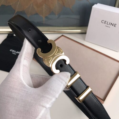 Alternative view of Celine Small Triomphe Black Belt In Natutal Calfskin Gold Metal