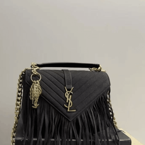 Alternative view of Saint Laurent College Medium Suede Shoulder Bag Black 24Cm
