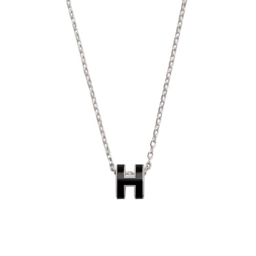 Hermes Mini Pop H Pendant Necklace Silver Black