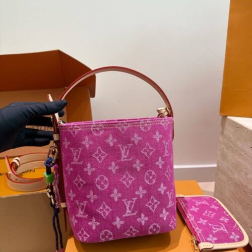 Alternative view of Louis Vuitton All In BB Monogram Denim Bucket Bag Fuchsia Pink 18cm M27626