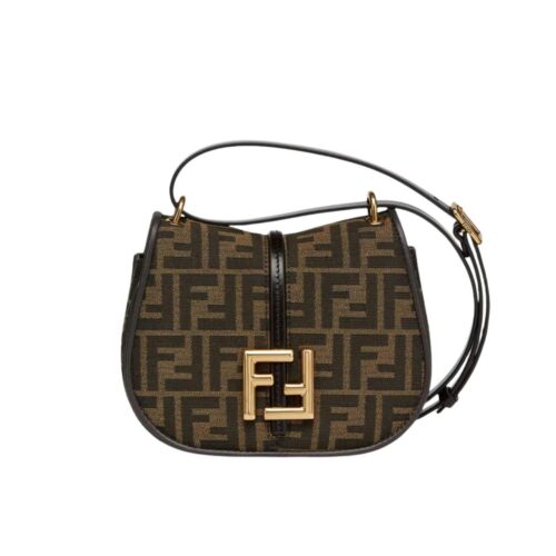 Fendi C'Mon Small FF Jacquard Fabric Crossbody Bag Brown 20Cm 8Bs082Aq08F1Mje