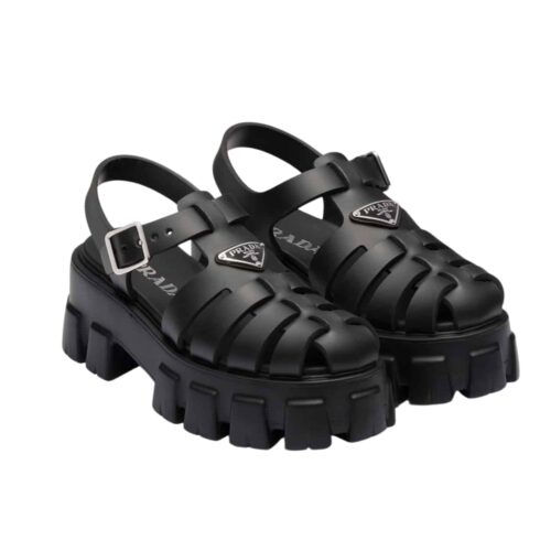 Prada Rubber Monolith Sandals Black 1X853M 3Lkk F0002 F 055