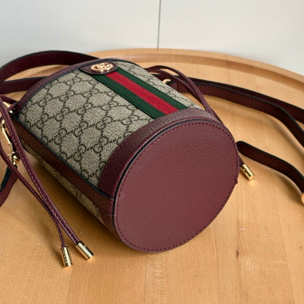 Gucci Ophidia Mini Bucket Bag Beige And Dark Red 20Cm 838462 FAE0O 9869 - Image 5